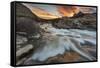 Sunrise Clouds over Swiftcurrent Falls, Glacier NP, Montana, USA-Chuck Haney-Framed Stretched Canvas