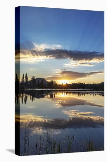 Sunrise clouds reflecting into Sprague Lake in Rocky Mountain National Park, Colorado, USA-Chuck Haney-Stretched Canvas