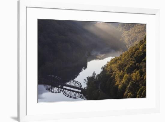 Sunrise filtering into the New River Gorge at Hawks Nest State Park in Ansted, West Virginia, USA-Chuck Haney-Framed Photographic Print