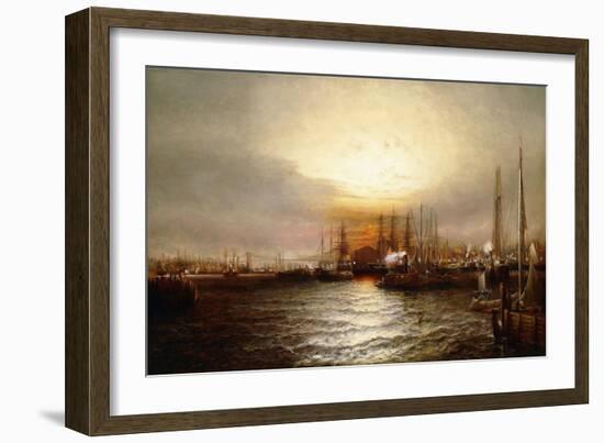 Sunrise from Chapman Dock and Old Brooklyn Navy Yard, East River, New York-Elisha Taylor Baker-Framed Giclee Print