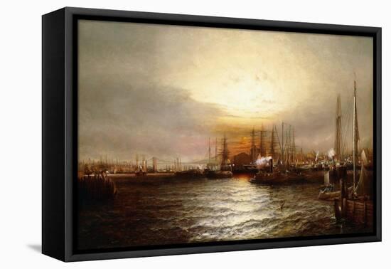 Sunrise from Chapman Dock and Old Brooklyn Navy Yard, East River, New York-Elisha Taylor Baker-Framed Stretched Canvas