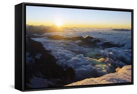 Sunrise from Summit of Mont Blanc, 4810M, Haute-Savoie, French Alps, France, Europe-Christian Kober-Framed Stretched Canvas