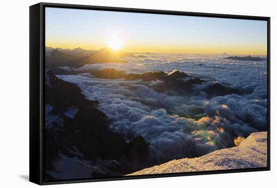 Sunrise from Summit of Mont Blanc, 4810M, Haute-Savoie, French Alps, France, Europe-Christian Kober-Framed Stretched Canvas