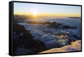 Sunrise from Summit of Mont Blanc, 4810M, Haute-Savoie, French Alps, France, Europe-Christian Kober-Framed Stretched Canvas