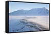 Sunrise, Hiorthfjellet Mountain and Adventtoppen Mountain across Adventdalen, Spitsbergen-Stephen Studd-Framed Stretched Canvas