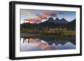 Sunrise in autumn at Three Sisters Peaks near Banff National Park, Canmore-Jon Reaves-Framed Photographic Print