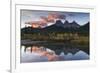 Sunrise in autumn at Three Sisters Peaks near Banff National Park, Canmore-Jon Reaves-Framed Premium Photographic Print