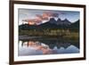 Sunrise in autumn at Three Sisters Peaks near Banff National Park, Canmore-Jon Reaves-Framed Premium Photographic Print