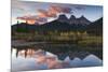 Sunrise in autumn at Three Sisters Peaks near Banff National Park, Canmore-Jon Reaves-Mounted Premium Photographic Print