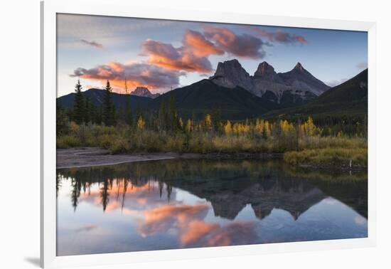 Sunrise in autumn at Three Sisters Peaks near Banff National Park, Canmore-Jon Reaves-Framed Photographic Print