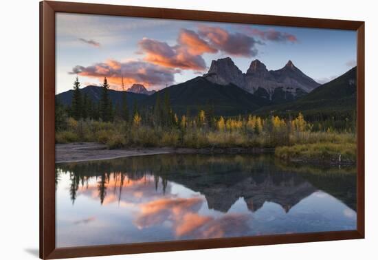 Sunrise in autumn at Three Sisters Peaks near Banff National Park, Canmore-Jon Reaves-Framed Photographic Print