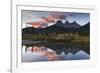 Sunrise in autumn at Three Sisters Peaks near Banff National Park, Canmore-Jon Reaves-Framed Photographic Print