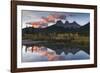 Sunrise in autumn at Three Sisters Peaks near Banff National Park, Canmore-Jon Reaves-Framed Photographic Print