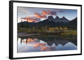 Sunrise in autumn at Three Sisters Peaks near Banff National Park, Canmore-Jon Reaves-Framed Photographic Print