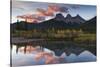 Sunrise in autumn at Three Sisters Peaks near Banff National Park, Canmore-Jon Reaves-Stretched Canvas
