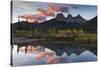 Sunrise in autumn at Three Sisters Peaks near Banff National Park, Canmore-Jon Reaves-Stretched Canvas