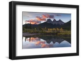 Sunrise in autumn at Three Sisters Peaks near Banff National Park, Canmore-Jon Reaves-Framed Photographic Print