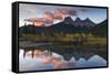 Sunrise in autumn at Three Sisters Peaks near Banff National Park, Canmore-Jon Reaves-Framed Stretched Canvas