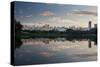 Sunrise in Ibirapuera Park with a Reflection of the Sao Paulo Skyline-Alex Saberi-Stretched Canvas