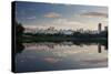 Sunrise in Ibirapuera Park with a Reflection of the Sao Paulo Skyline-Alex Saberi-Stretched Canvas