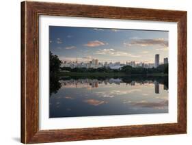 Sunrise in Ibirapuera Park with a Reflection of the Sao Paulo Skyline-Alex Saberi-Framed Photographic Print