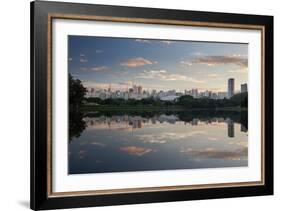 Sunrise in Ibirapuera Park with a Reflection of the Sao Paulo Skyline-Alex Saberi-Framed Photographic Print