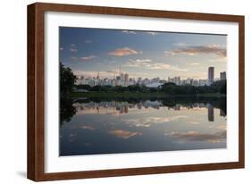 Sunrise in Ibirapuera Park with a Reflection of the Sao Paulo Skyline-Alex Saberi-Framed Photographic Print