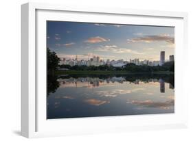 Sunrise in Ibirapuera Park with a Reflection of the Sao Paulo Skyline-Alex Saberi-Framed Photographic Print