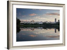 Sunrise in Ibirapuera Park with a Reflection of the Sao Paulo Skyline-Alex Saberi-Framed Photographic Print