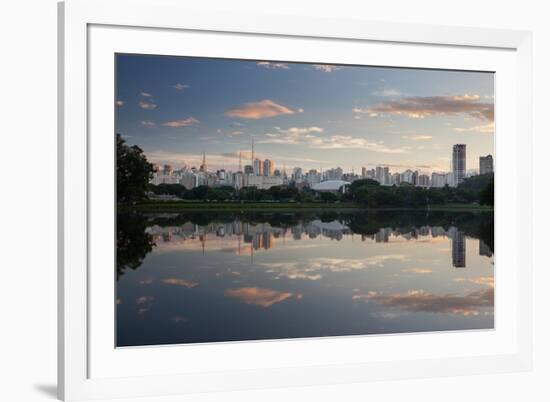 Sunrise in Ibirapuera Park with a Reflection of the Sao Paulo Skyline-Alex Saberi-Framed Photographic Print