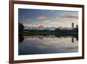 Sunrise in Ibirapuera Park with a Reflection of the Sao Paulo Skyline-Alex Saberi-Framed Photographic Print