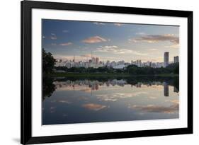 Sunrise in Ibirapuera Park with a Reflection of the Sao Paulo Skyline-Alex Saberi-Framed Photographic Print