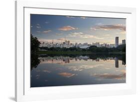 Sunrise in Ibirapuera Park with a Reflection of the Sao Paulo Skyline-Alex Saberi-Framed Photographic Print