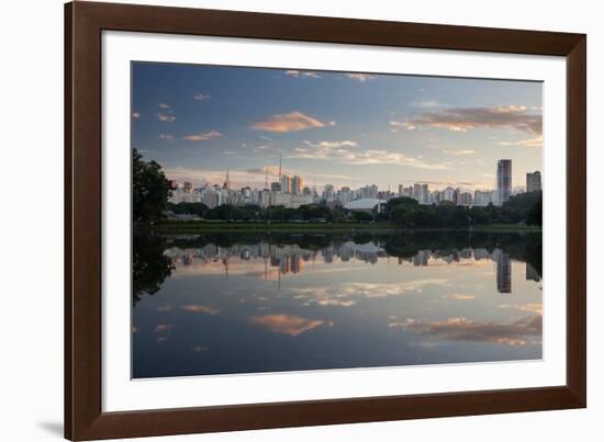 Sunrise in Ibirapuera Park with a Reflection of the Sao Paulo Skyline-Alex Saberi-Framed Photographic Print