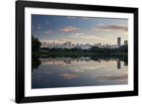 Sunrise in Ibirapuera Park with a Reflection of the Sao Paulo Skyline-Alex Saberi-Framed Photographic Print