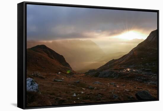 Sunrise in the Fladinger Mountain On the Left, Alps, South Tirol-Rolf Roeckl-Framed Stretched Canvas