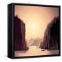 Sunrise in Wild Nature, Landscape with Mountains and Water, Taiga and Forest.-Rustic-Framed Stretched Canvas