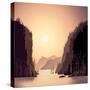 Sunrise in Wild Nature, Landscape with Mountains and Water, Taiga and Forest.-Rustic-Stretched Canvas