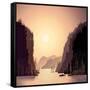 Sunrise in Wild Nature, Landscape with Mountains and Water, Taiga and Forest.-Rustic-Framed Stretched Canvas