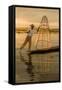 Sunrise. Intha Fisherman Rowing with His Legs. Inle Lake. Myanmar-Tom Norring-Framed Stretched Canvas