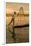 Sunrise. Intha Fisherman Rowing with His Legs. Inle Lake. Myanmar-Tom Norring-Framed Photographic Print