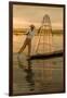 Sunrise. Intha Fisherman Rowing with His Legs. Inle Lake. Myanmar-Tom Norring-Framed Photographic Print