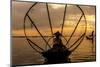 Sunrise. Intha Fisherman Rowing with His Legs. Inle Lake. Myanmar-Tom Norring-Mounted Photographic Print