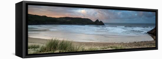 Sunrise Landscape Panorama Three Cliffs Bay in Wales with Dramatic Sky-Veneratio-Framed Stretched Canvas