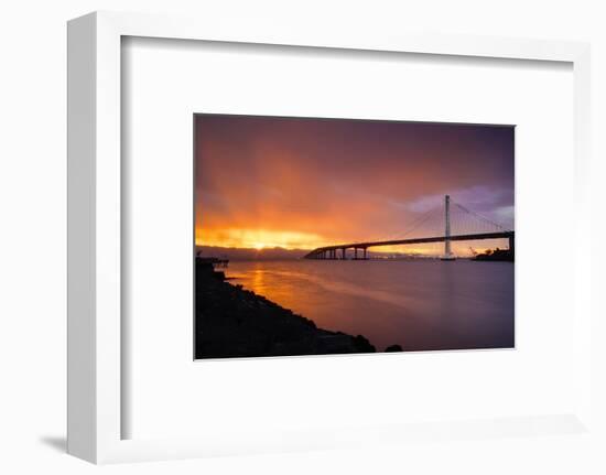 Sunrise Lightning Storm - Oakland Bay Bridge, San Francisco Bay-Vincent James-Framed Photographic Print