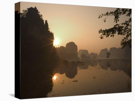 Sunrise, Limestone Mountain Scenery, Tam Coc, Ninh Binh, South of Hanoi, North Vietnam-Christian Kober-Stretched Canvas