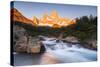 Sunrise Mount Fitz Roy (Cerro Chalten) and Waterfall on Lago De Los Tres Hike, Patagonia, Argentina-Matthew Williams-Ellis-Stretched Canvas