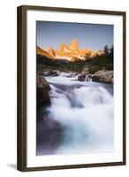 Sunrise Mount Fitz Roy (Cerro Chalten) and Waterfall on Lago De Los Tres Hike, Patagonia, Argentina-Matthew Williams-Ellis-Framed Photographic Print