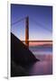 Sunrise Of A Single Bridge Of The Golden Gate Bridge, With The San Francisco Skyline And Bay Bridge-Joe Azure-Framed Photographic Print