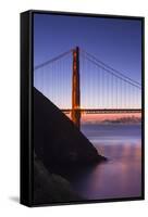 Sunrise Of A Single Bridge Of The Golden Gate Bridge, With The San Francisco Skyline And Bay Bridge-Joe Azure-Framed Stretched Canvas